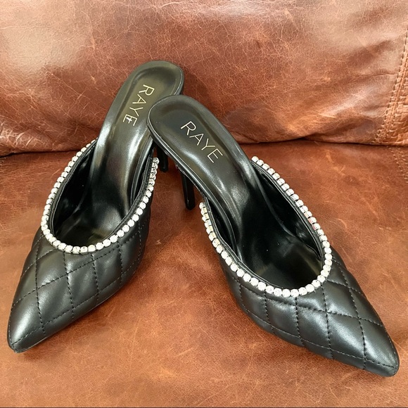 RAYE Shoes - Raye Genuine Leather Rhinestone Embossed Heels